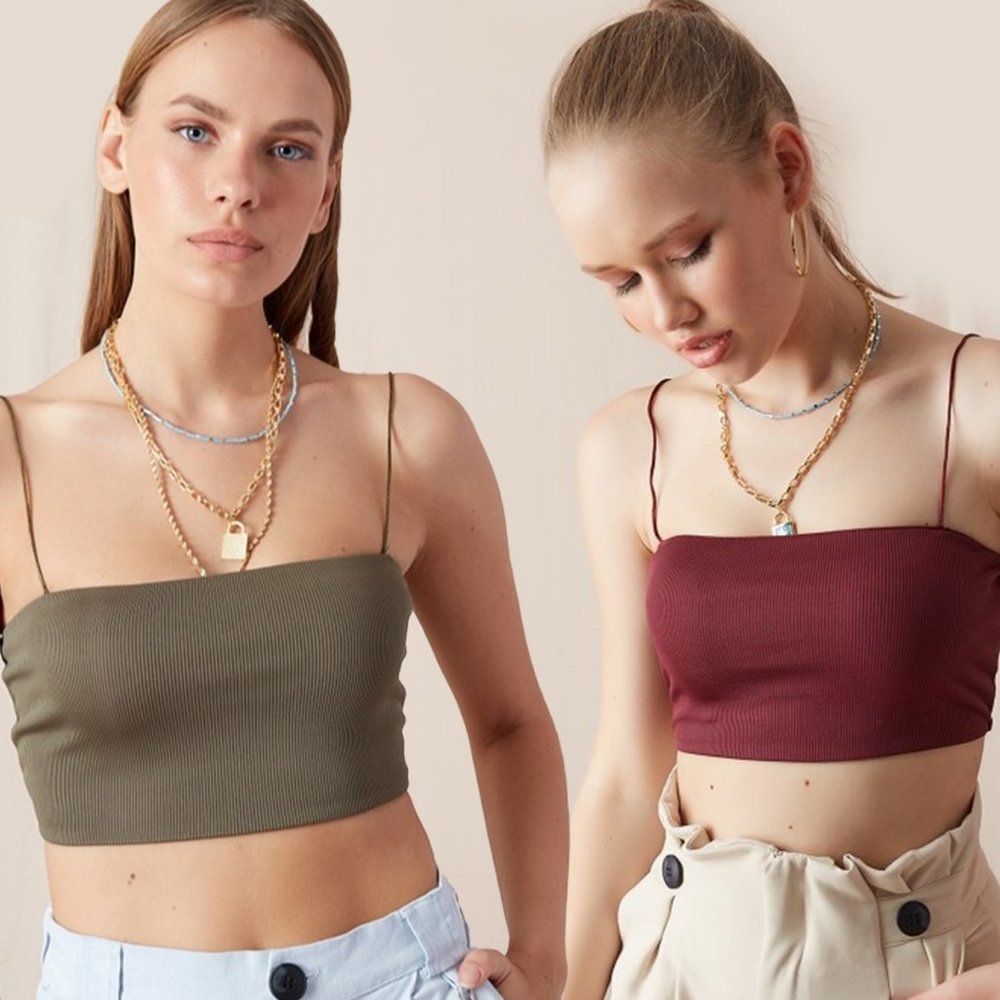 Cropped Cami Top Olive Green Size Small